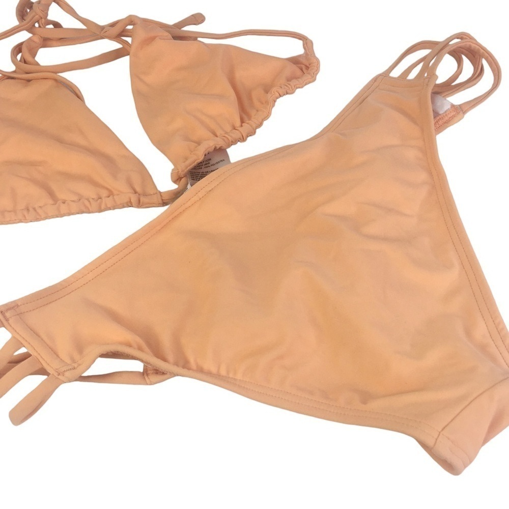 New Orange Peach Strappy Swimsuit Set Top Bottom Size Large - Picture 2 of 8